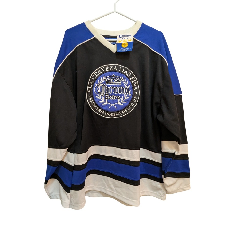 Corona Extra Men’s Black Blue White Hockey‎ Jersey Promo XL